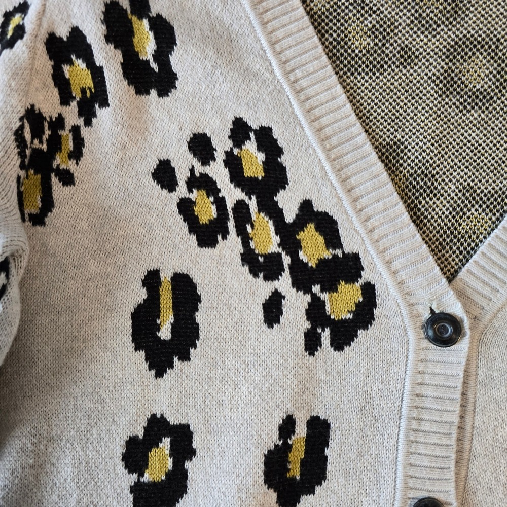 Cabi 5277‎ Leopard Floral Knit Cardigan Sweater Button Front Beige Yellow S - Picture 7 of 15